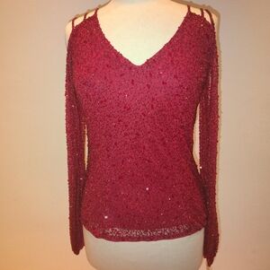 New, Red Sequin Long Sleeve Top
